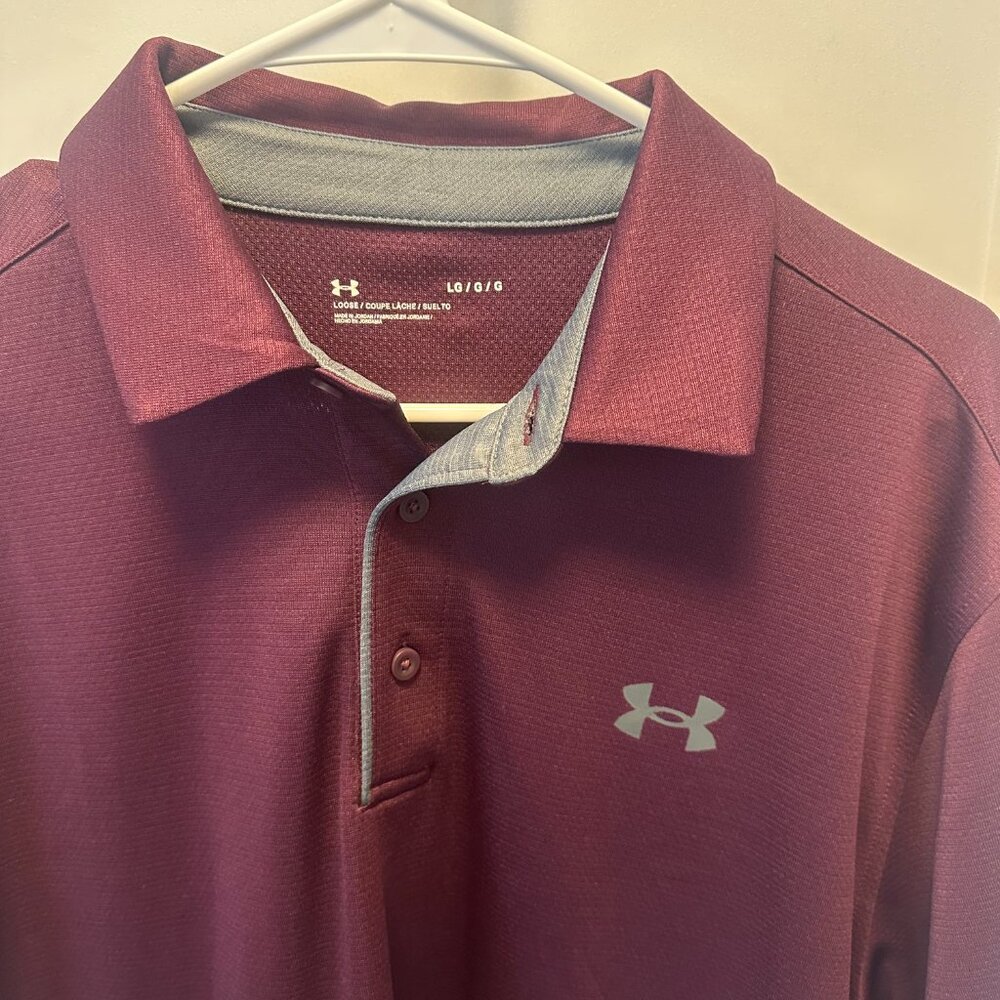 Under Armour Red Maroon Polo Medium Golf - Picture 2 of 3